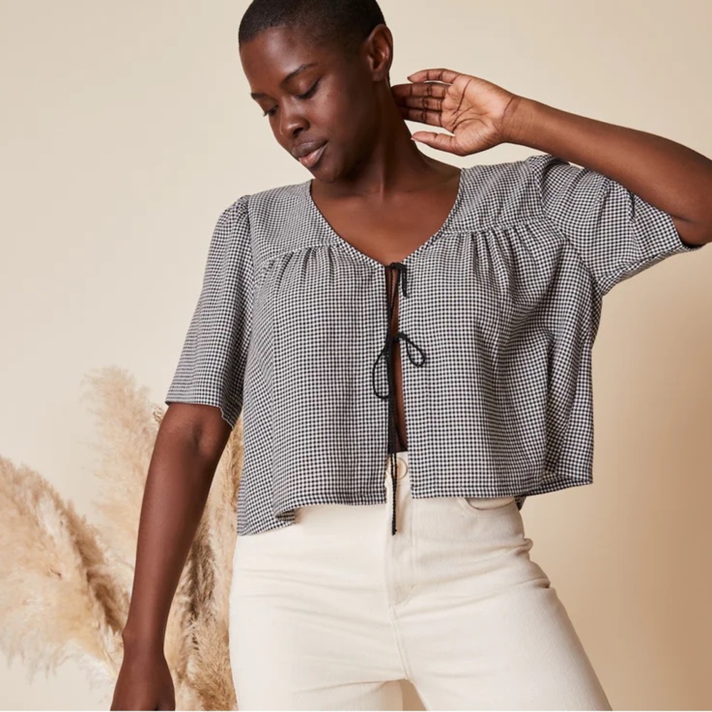 Whimsy and Row Gingham Birdie Top NWOT